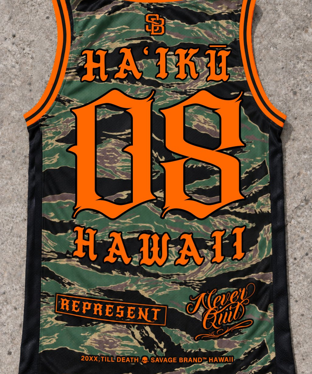 Haiku 08 Jersey Tank — Camo Orange — Back flat lay