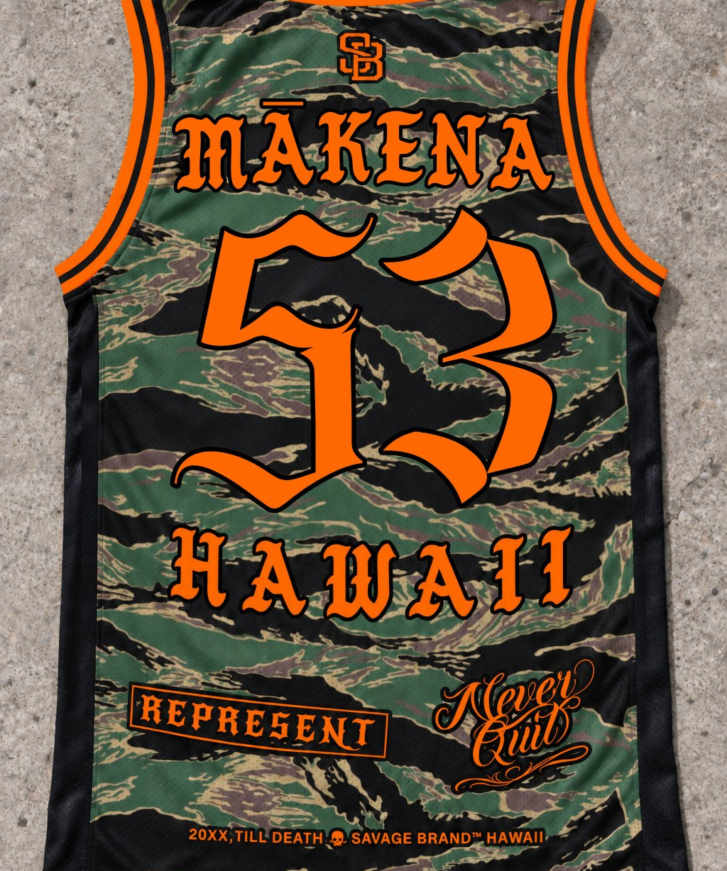 Mākena Camo Orange tank — back view