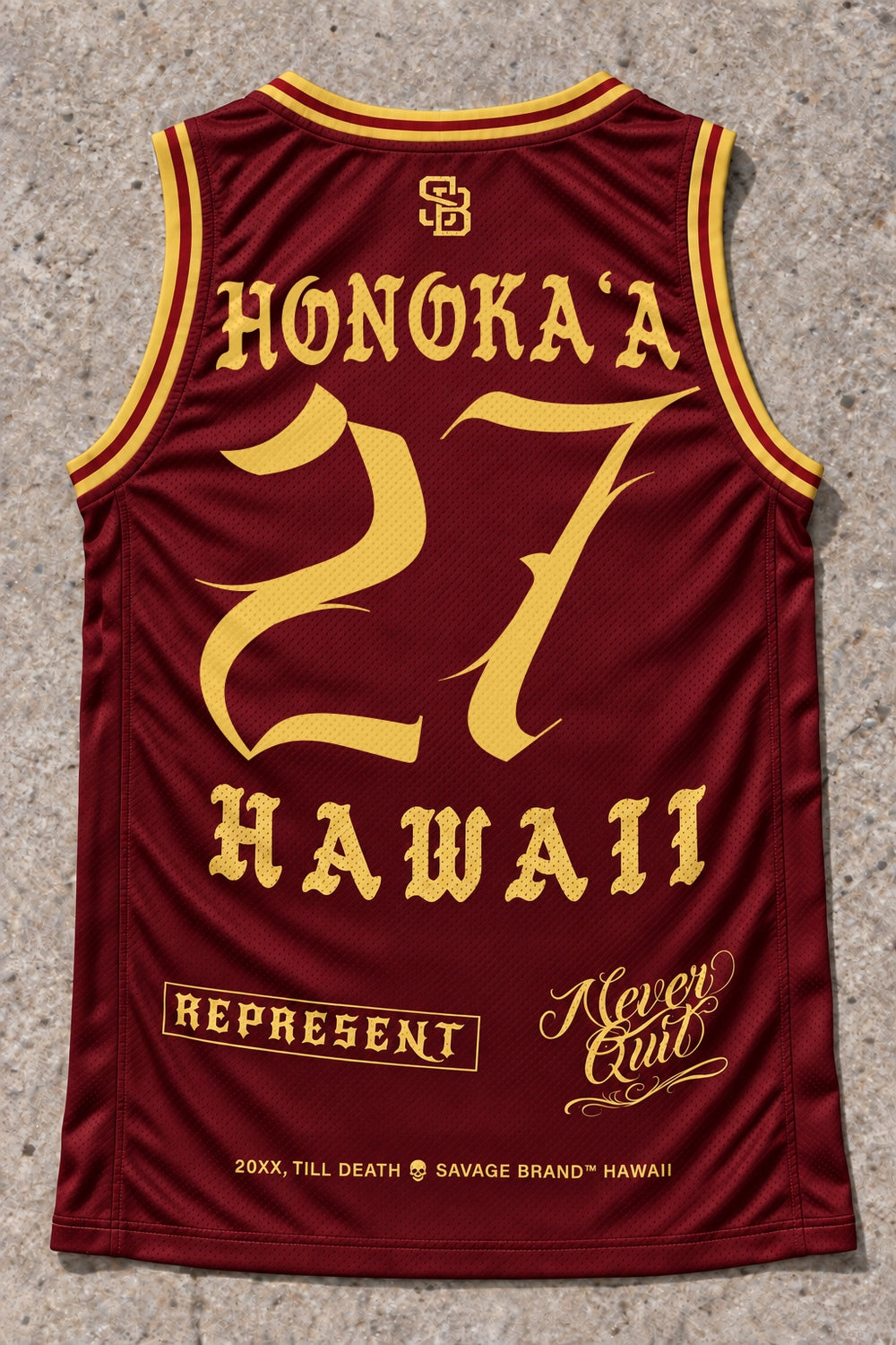 Honokaa 27 Jersey Tank Red &amp; Gold - Back