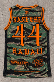 Kaneohe 44 Jersey Tank — Camo Orange — Back flat lay