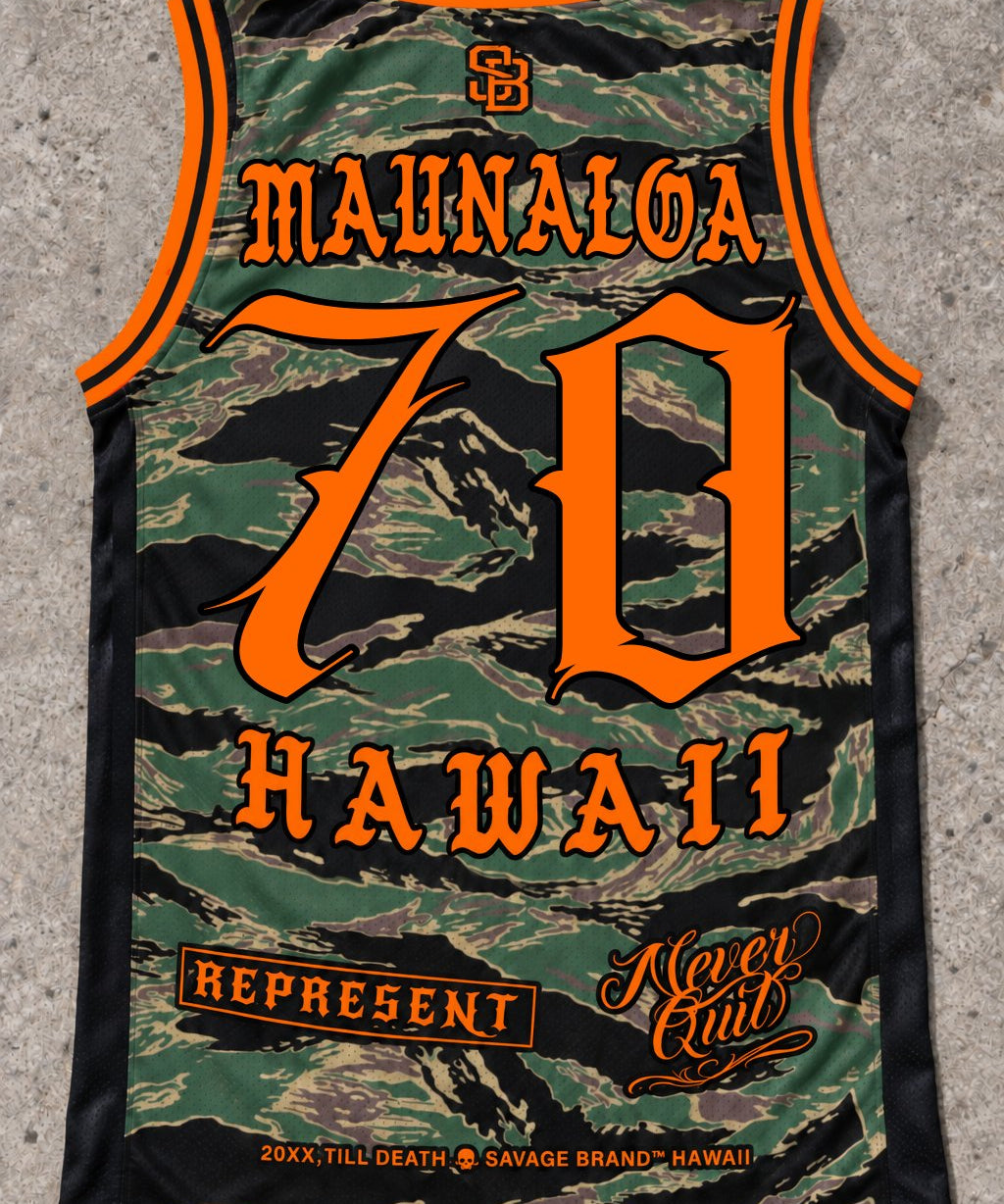 Maunaloa 70 Jersey Tank — Camo Orange — Back flat lay