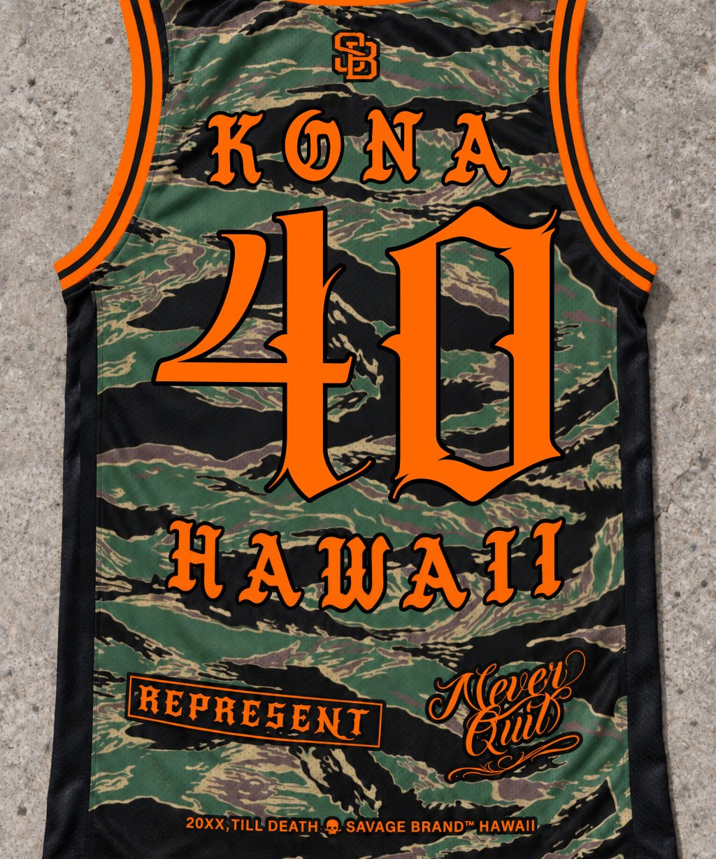 Kona 40 Jersey Tank — Camo Orange — Back flat lay