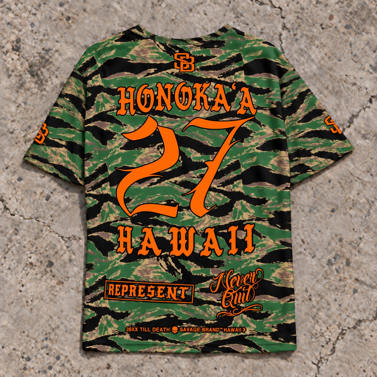 Honokaa 27 Short-Sleeve Jersey — Camo Orange — Back flat lay