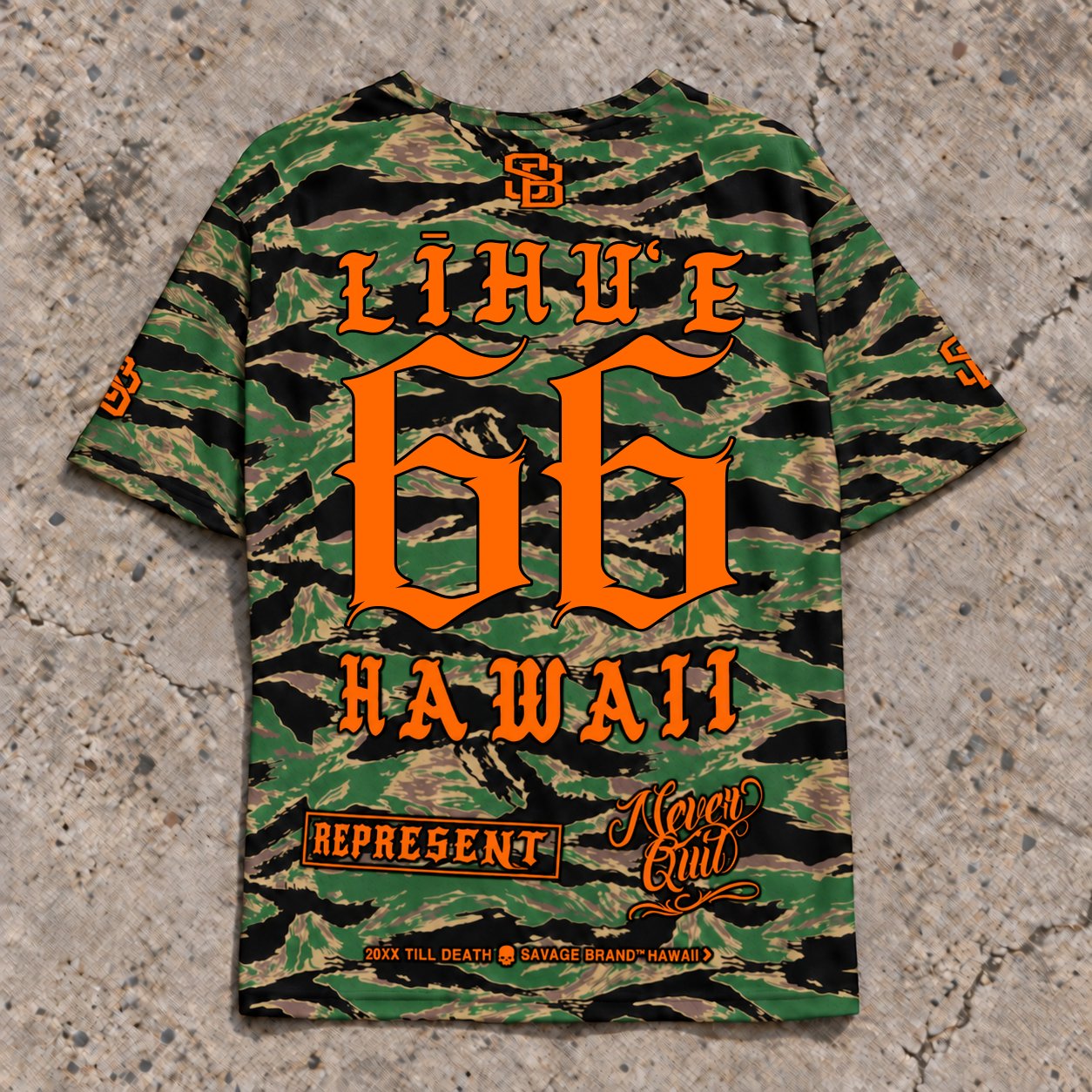 Lihue 66 Short-Sleeve Jersey — Camo Orange — Back flat lay