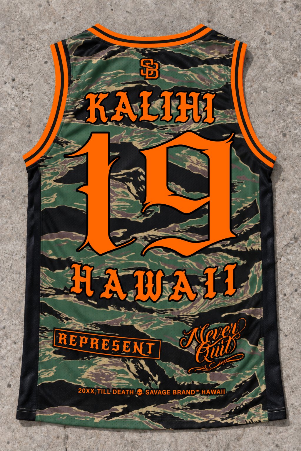 Kalihi Camo Orange tank — back view