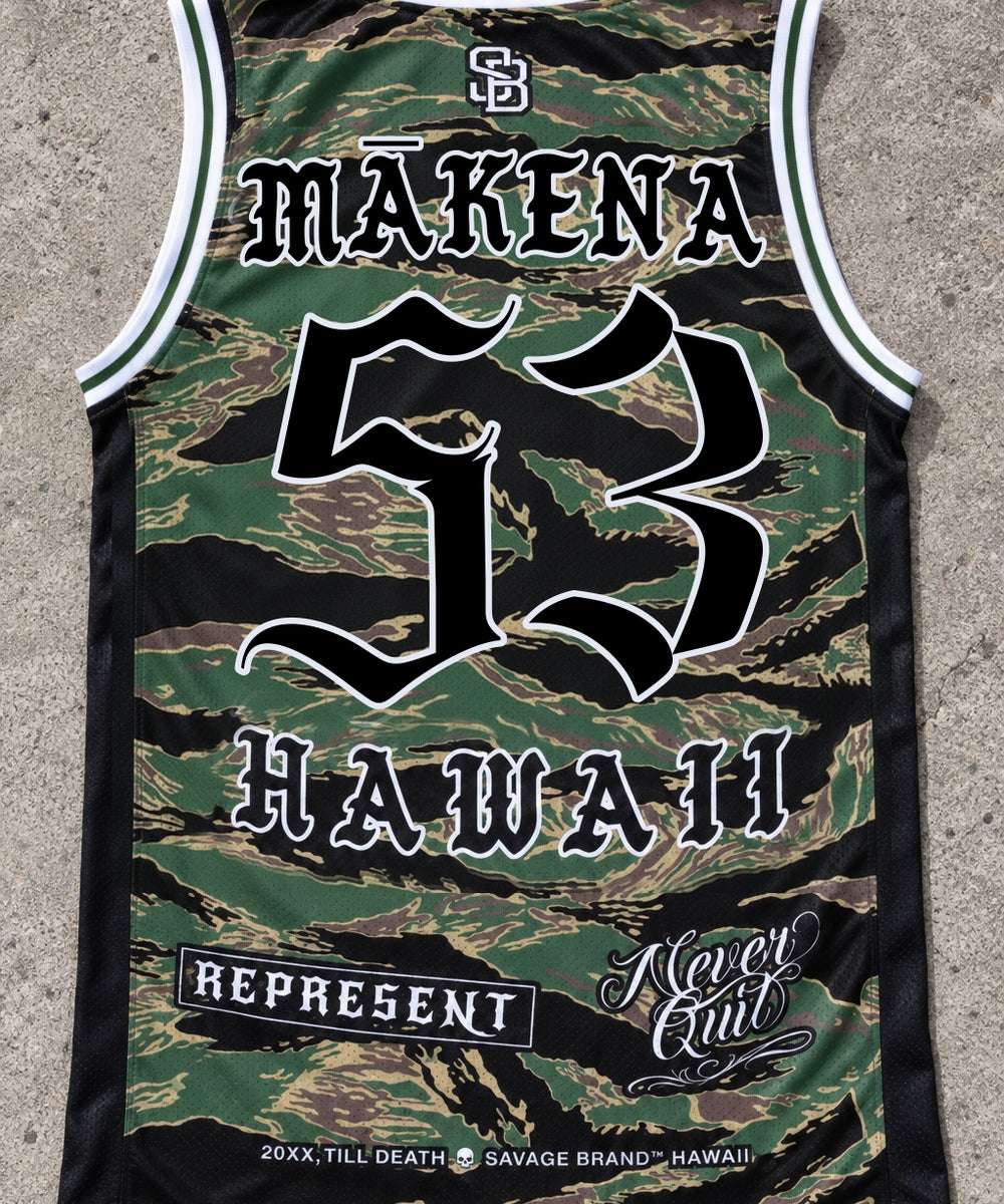 Mākena 53 Jersey Tank — Camo — back view