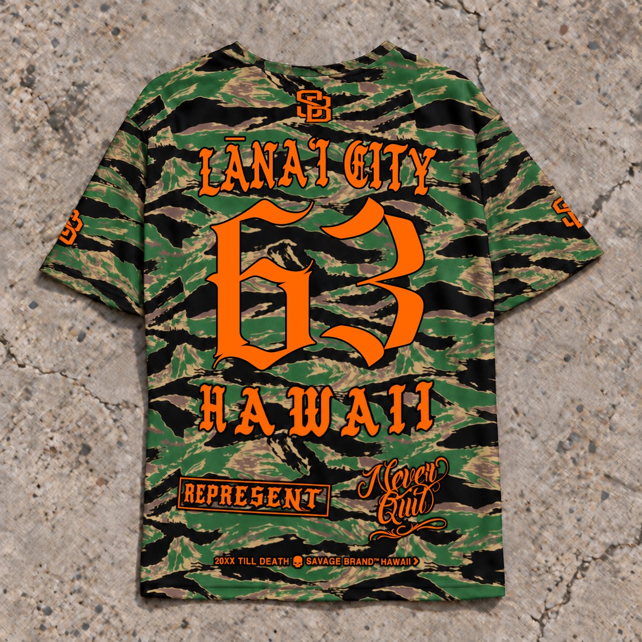 Lanai City 63 Short-Sleeve Jersey — Camo Orange — Back flat lay