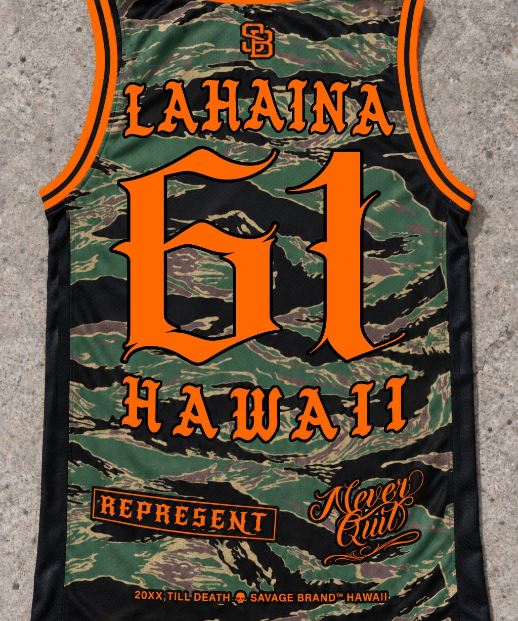 Lahaina 61 Jersey Tank — Camo Orange — Back flat lay