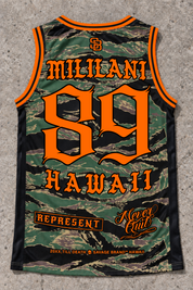 Mililani 89 Jersey Tank — Camo Orange — back view