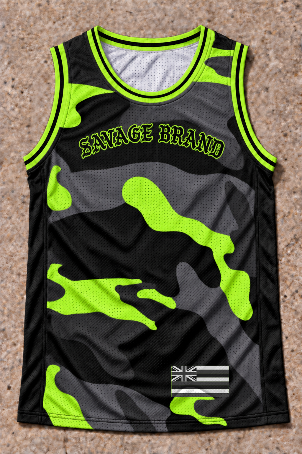 REPRESENT Camo Lime jersey tank — front view