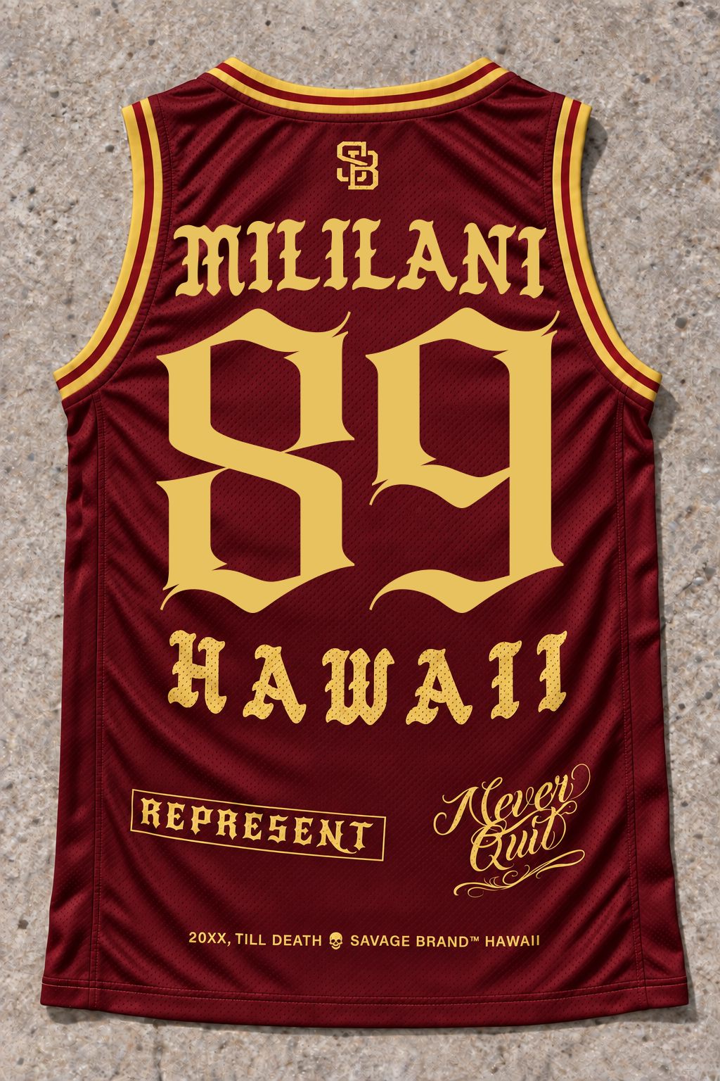 Mililani 89 Jersey Tank — Red & Gold — back view