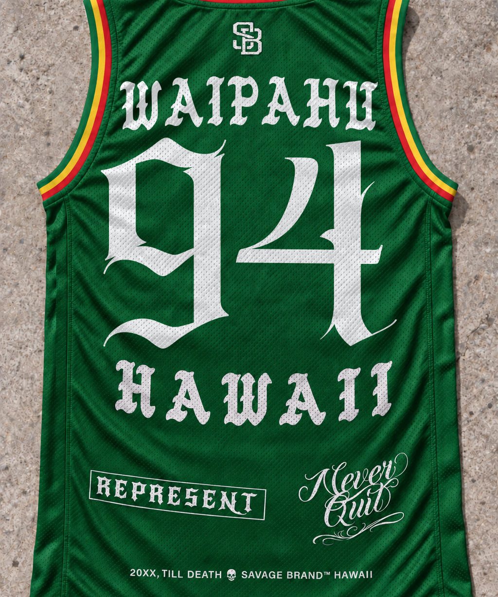 Waipahu 94 Jersey Tank — Rasta — back view