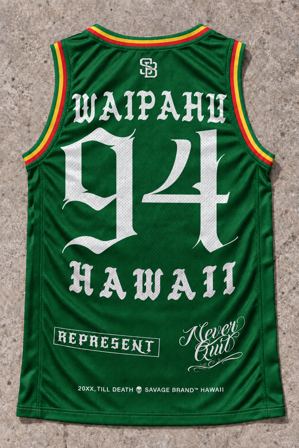 Waipahu 94 Jersey Tank — Rasta — back view