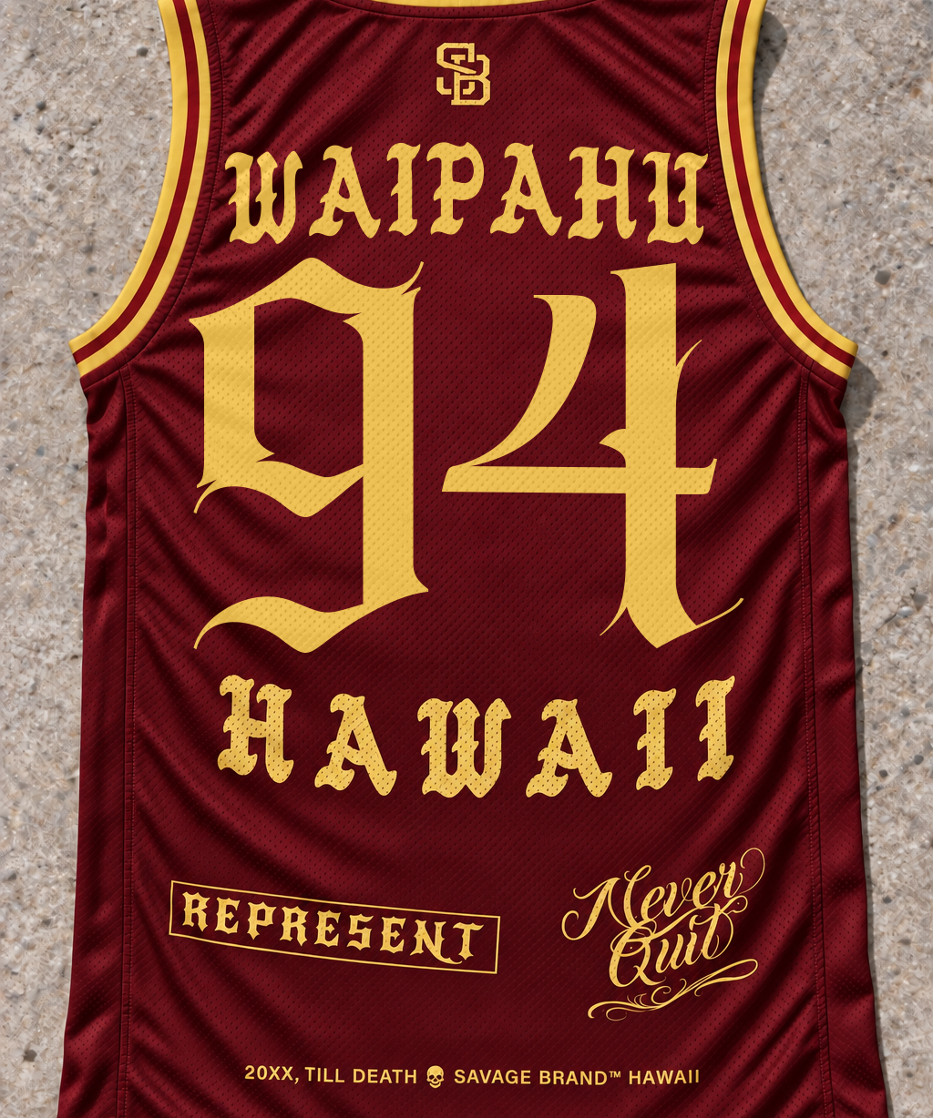 Waipahu 94 Jersey Tank — Red & Gold — back view