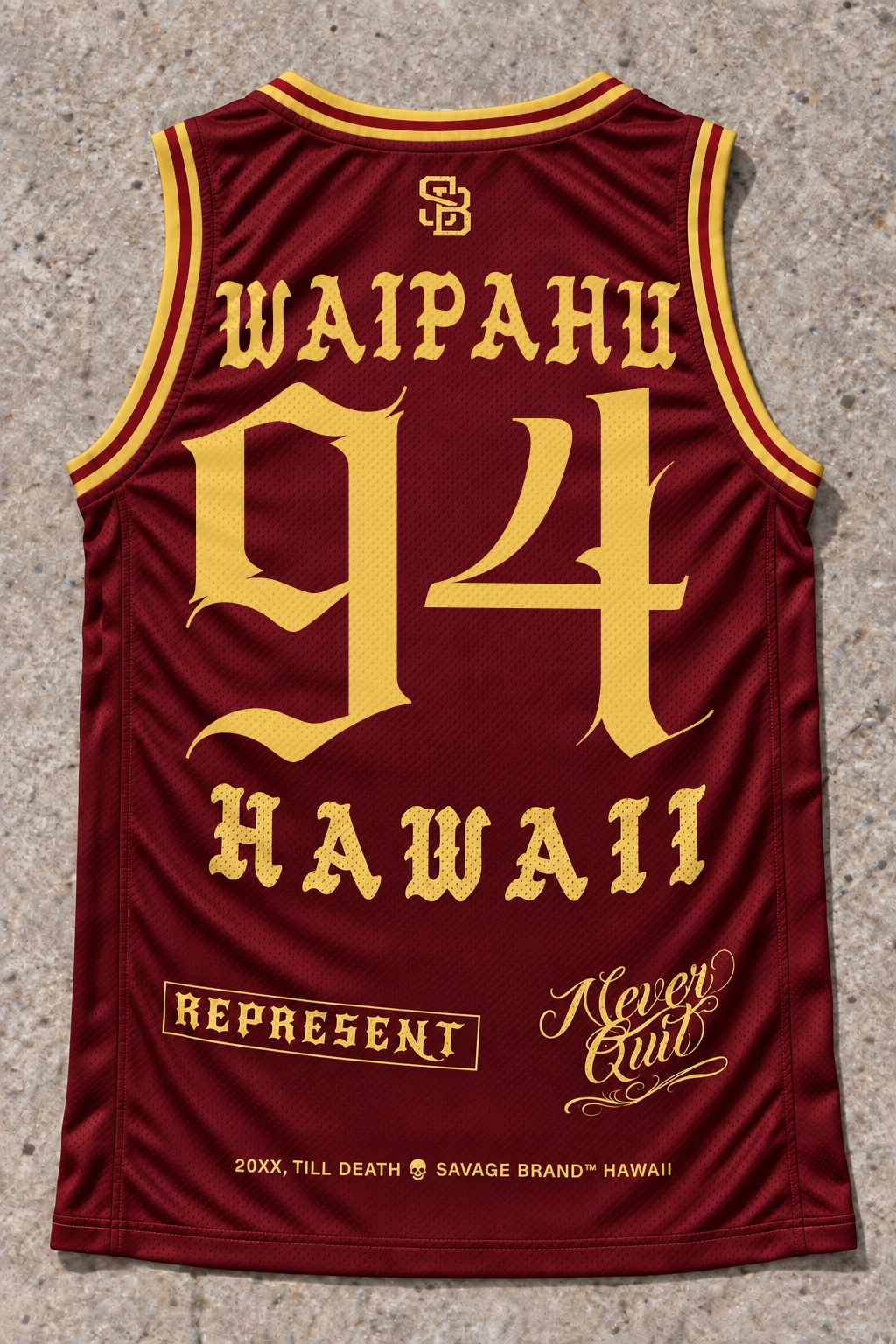 Waipahu 94 Jersey Tank — Red &amp; Gold — back view